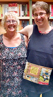 Jen models her new bindery apron.