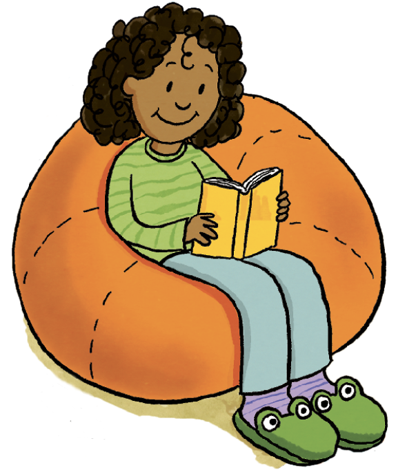 Child reading on bean bag