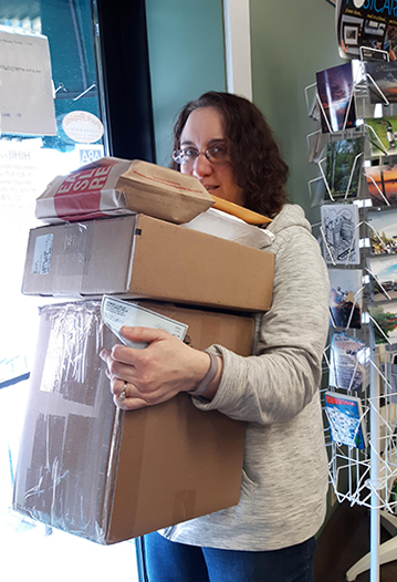 Jen delivering books