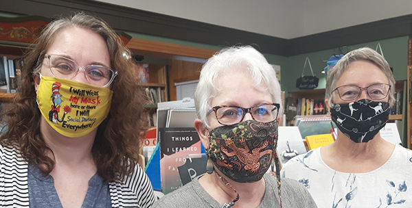 Jen, Sally, and Brita in masks
