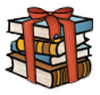 stack of books tied in ribbon