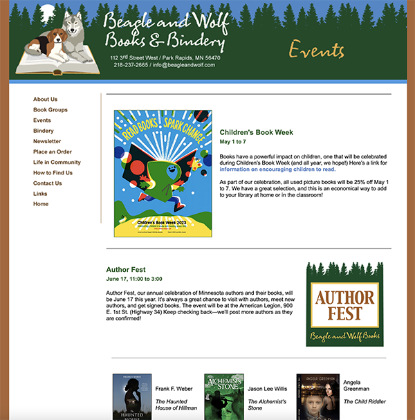 Evants page screen shot