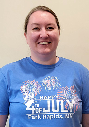 Rebekah in a Park Rapids 4th of July shirt